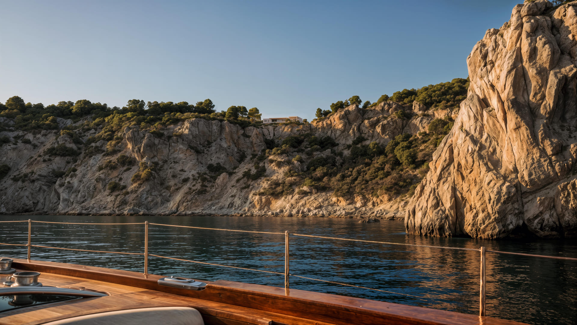 Residencia Es Cubells vista desde un barco al atardecer